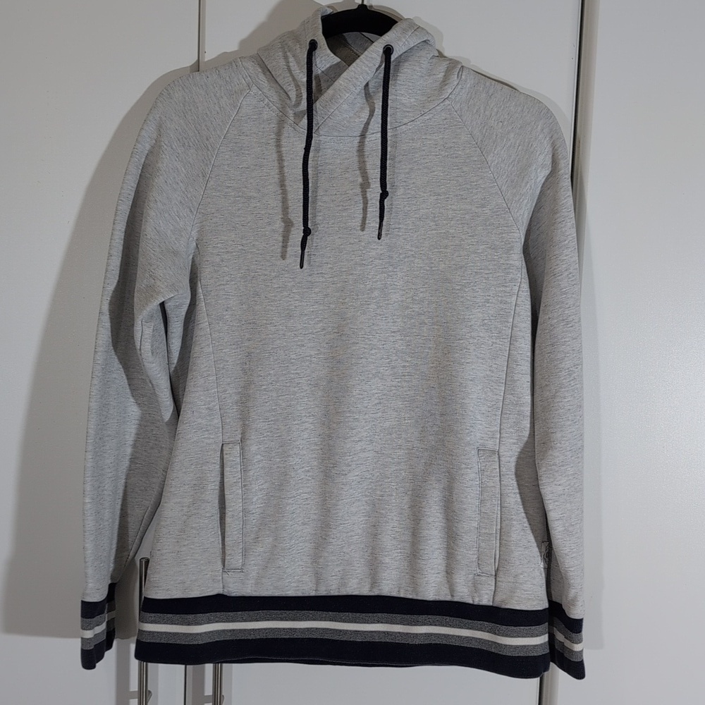Express Pullover Hoodie Men’s Small Heather Gray Navy Fleece Sweatshirt.